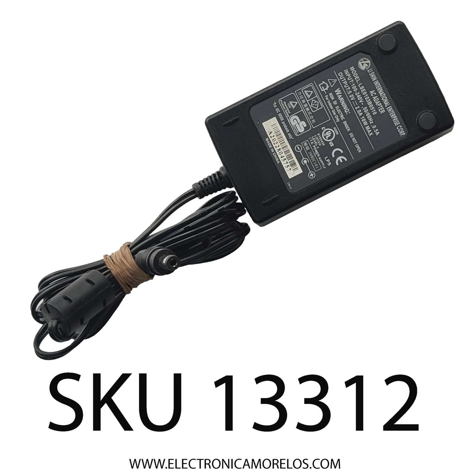 ADAPTADOR AC LI SHIN / NUMERO DE PARTE LSE0103B0510 / INPUT: 100-240 VAC 50/60HZ 0.5A / OUTPUT: 5.0VCD - 2.0A 10W	